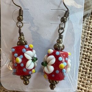 Vibrant Floral Red Beaded Earrings